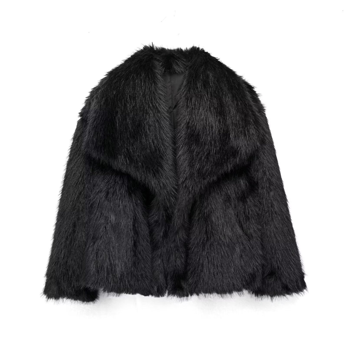 Manteau moelleux en fausse fourrure - Noir
