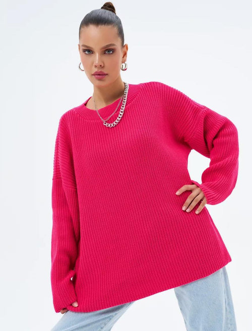 Pull oversize Douceur d'Hiver – Rose rouge