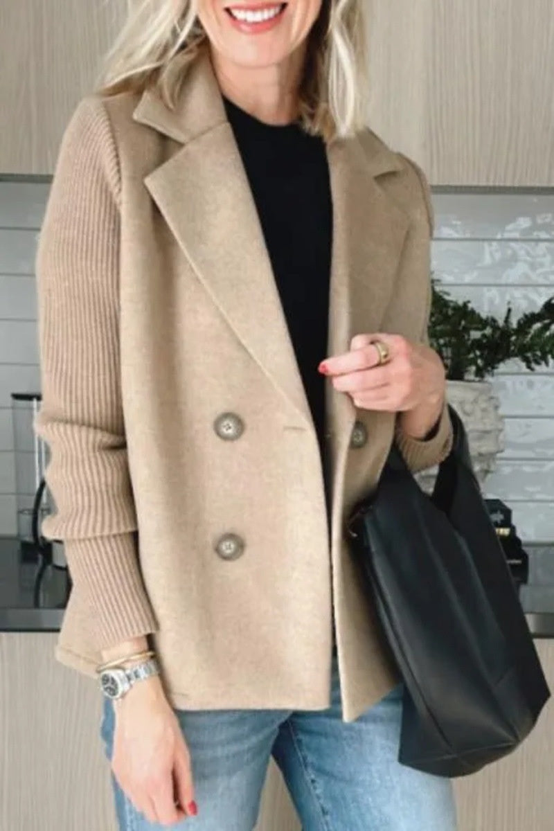Veste croisée manches en maille - Beige