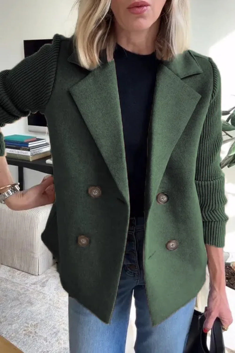 Veste croisée manches en maille - Vert Foncé