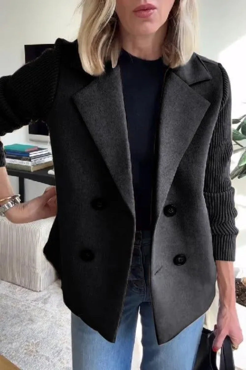 Veste croisée manches en maille - Noir