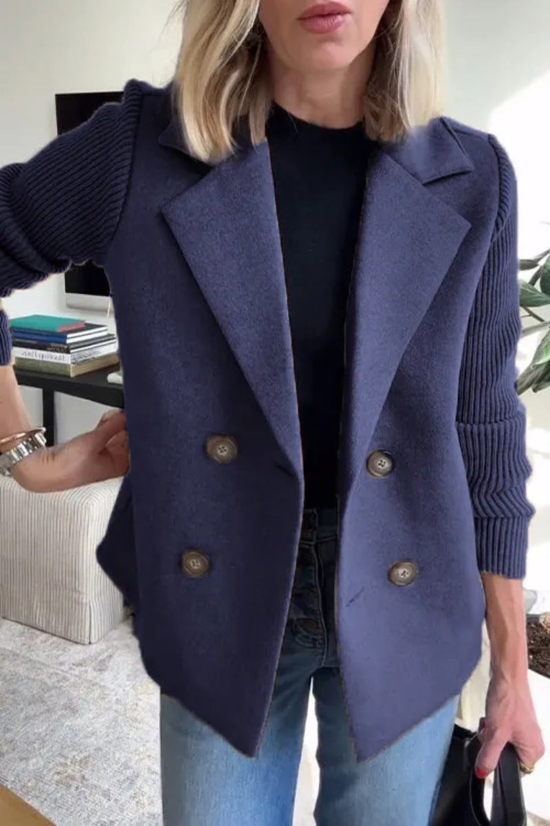 Veste croisée manches en maille - Bleu Marine