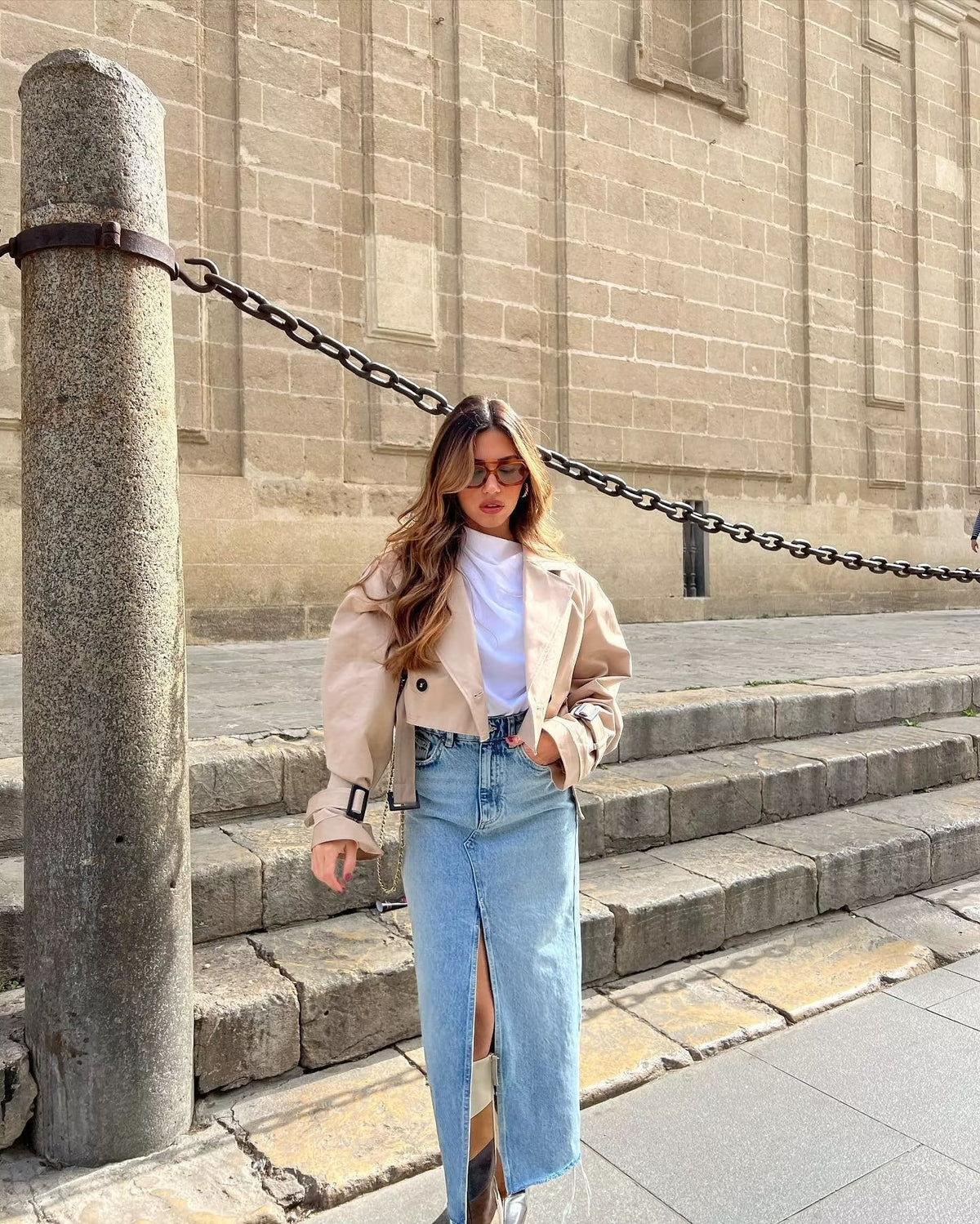 Trench ultra court ceinturé - Beige, tenue de ville